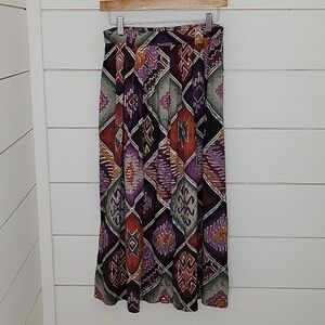VINTAGE 80s 90s Kenneth Mitchell purple & black multicolored printed maxi skirt